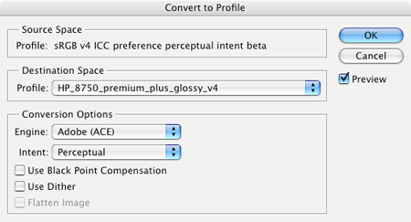 Conversion from sRGB v4 ICC preference profile